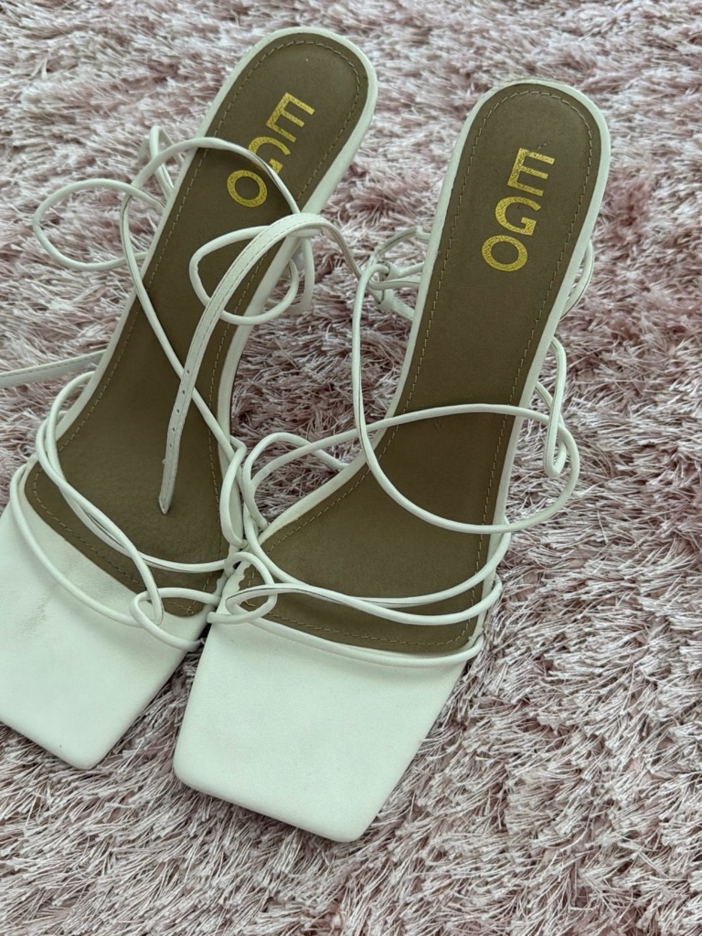 EGO White Lace-Up Square-Toe Heeled Sandals